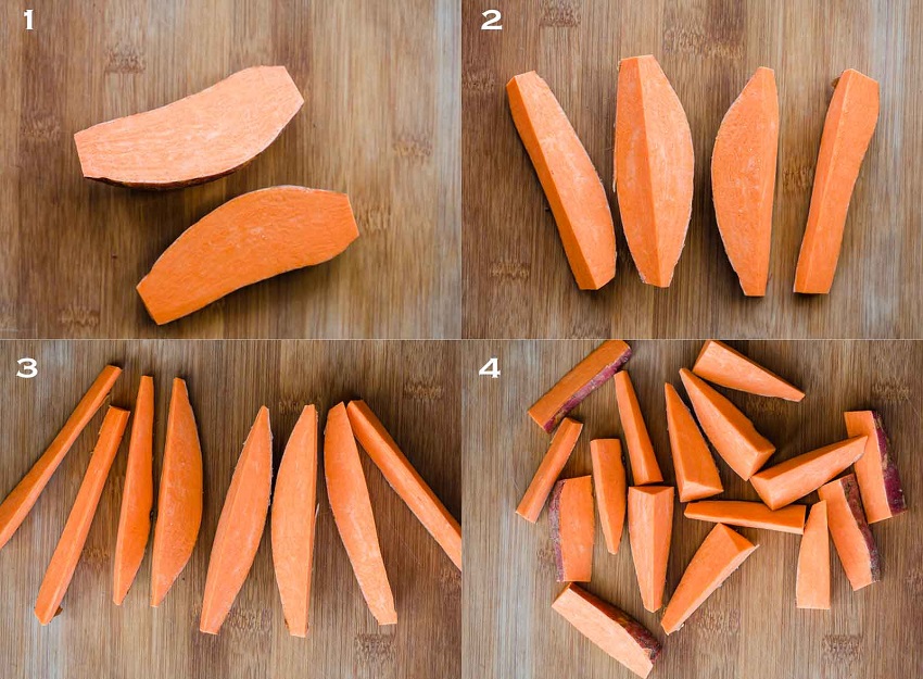 sweet potatoes into wedges