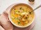 Bowl of creamy cheeseburger pasta soup with ground beef and macaroni