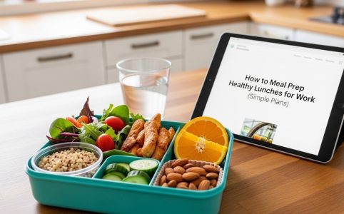 Healthy meal prep for work with quinoa bowls and grilled chicken.