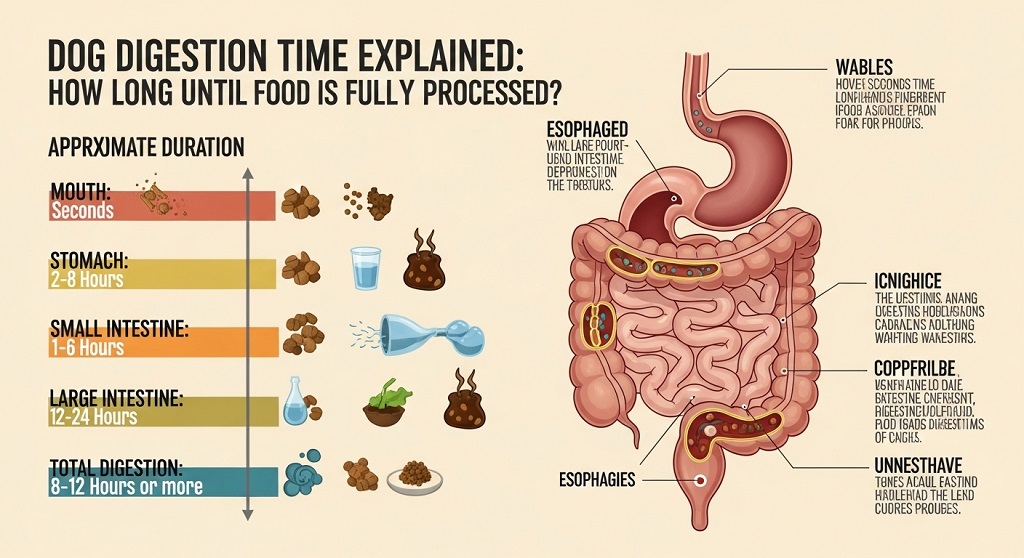 Chart showing dog digestion time by breed size and food type