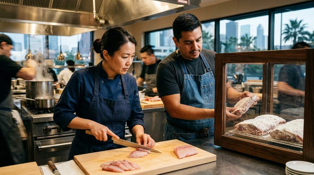 Traditional Japanese knife techniques used by Houston chefs for fresh ingredient preparation