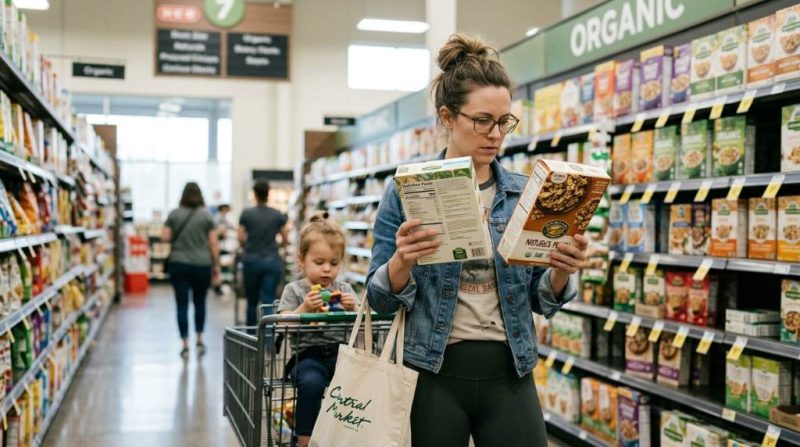 Austin parent reading nutrition labels in a grocery store in 2026