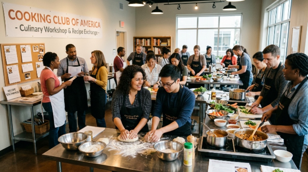 Home cooks participating in a Cooking Club of America culinary workshop and recipe exchange
