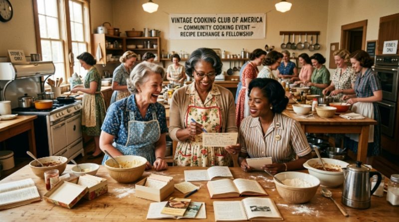 Vintage Cooking Club of America members sharing recipes during a community cooking event