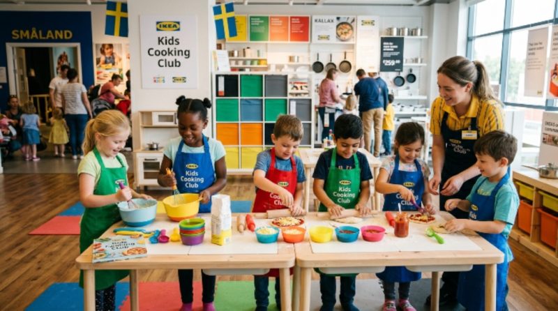 Children learning to cook together at an IKEA Kids Cooking Club session
