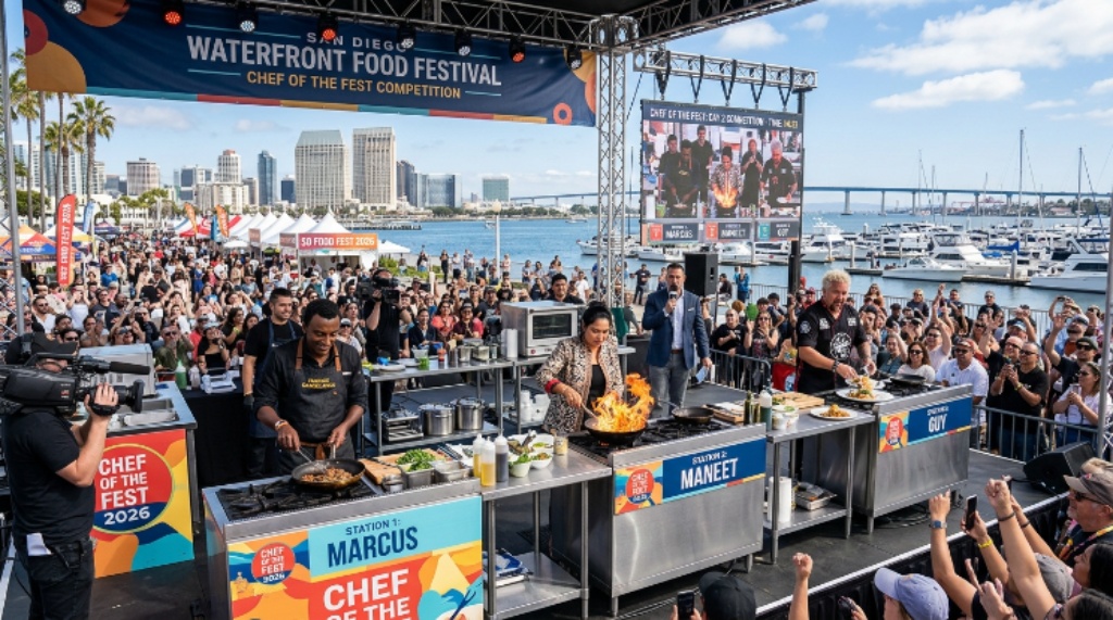 Celebrity chefs competing in the Chef of the Fest Competition at the San Diego waterfront food festival 2026