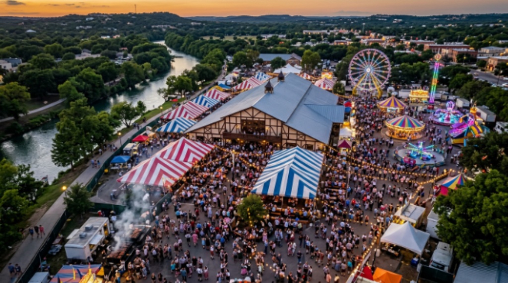Wurstfest 2026 festival grounds in New Braunfels, Texas