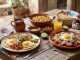 Huevos rancheros topped with ranchera sauce and queso fresco