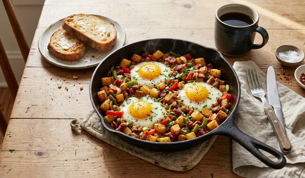Loaded baked potato breakfast boat with egg and cheese