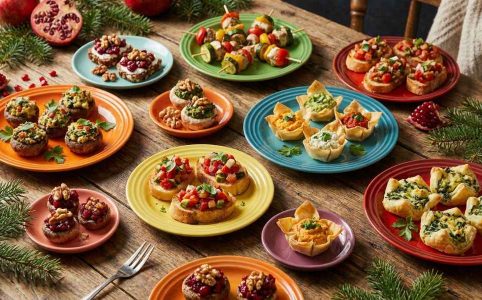 vegetarian christmas appetizers stuffed mushrooms on a plate