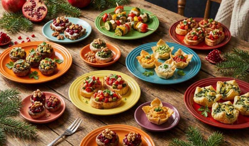 vegetarian christmas appetizers stuffed mushrooms on a plate